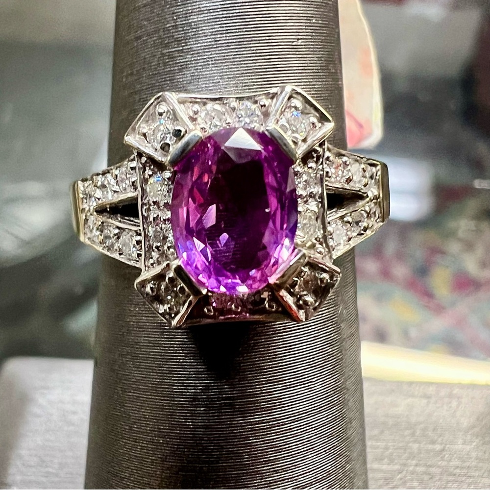 14k White Gold & Yellow Gold Pink Sapphire & Diamond Ring